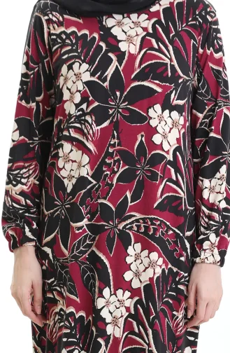 Viscose Jurk Met Elastische Mouwen 86020B-01 Pruimzwart 86020B-01