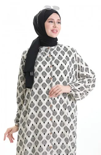 فستان منقوش بأزرار 0124-02 أبيض 0124-02