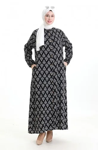 فستان منقوش بأزرار 0124-03 أسود 0124-03
