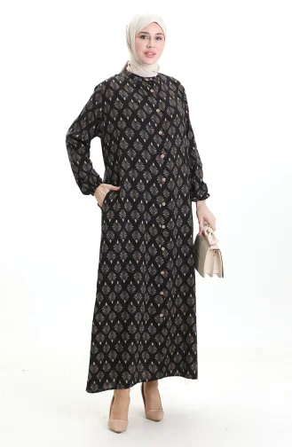 Buttoned Patterned Dress 0124-04 Black Beige 0124-04
