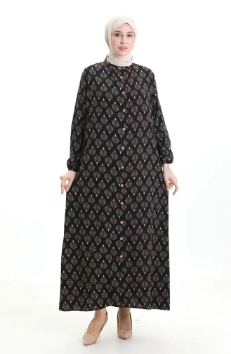 Buttoned Patterned Dress 0124-04 Black Beige 0124-04
