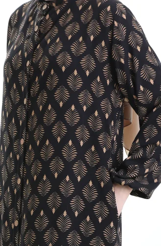 Buttoned Patterned Dress 0124-04 Black Beige 0124-04