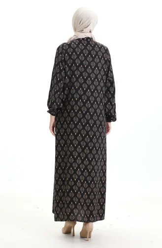 Buttoned Patterned Dress 0124-04 Black Beige 0124-04