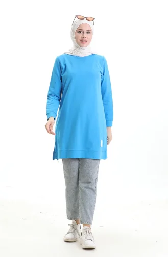 Tunique Fendue Détaillée 9084-01 Bleu 9084-01