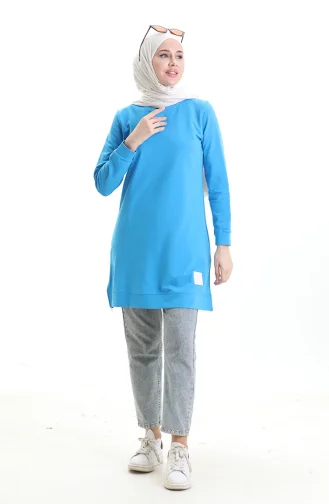 Tunique Fendue Détaillée 9084-01 Bleu 9084-01
