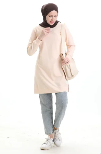Tunique Fendue Détaillée 9084-02 Beige 9084-02