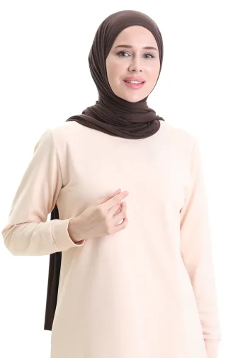 Tunique Fendue Détaillée 9084-02 Beige 9084-02