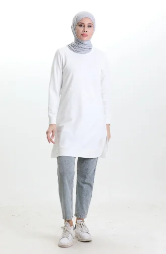 Tunique Fendue Détaillée 9084-03 Blanc 9084-03