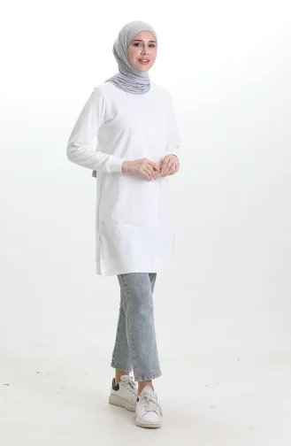 Tunique Fendue Détaillée 9084-03 Blanc 9084-03