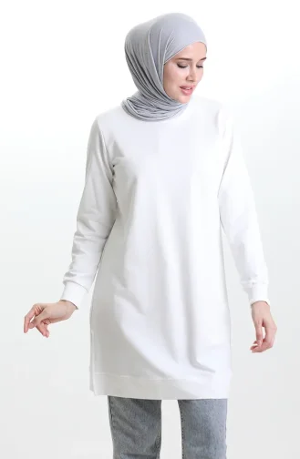 Tunique Fendue Détaillée 9084-03 Blanc 9084-03