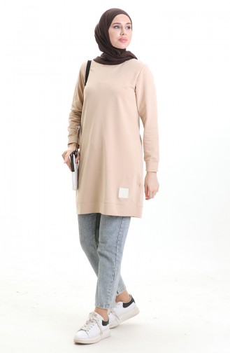Yırtmaç Detaylı Tunik 9084-04 Vizon