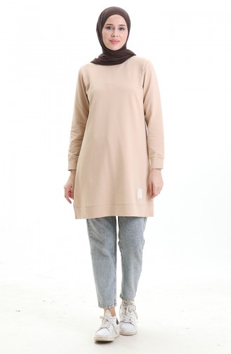 Yırtmaç Detaylı Tunik 9084-04 Vizon