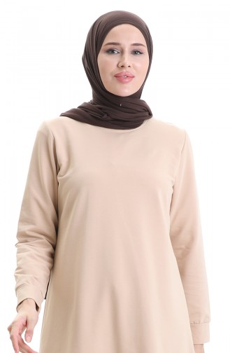 Yırtmaç Detaylı Tunik 9084-04 Vizon