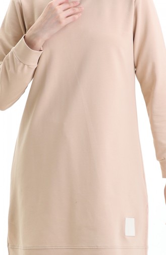 Yırtmaç Detaylı Tunik 9084-04 Vizon