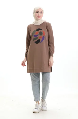 Ribanalı Yırtmaçlı Araboy Tunik 9117-01 Kahverengi