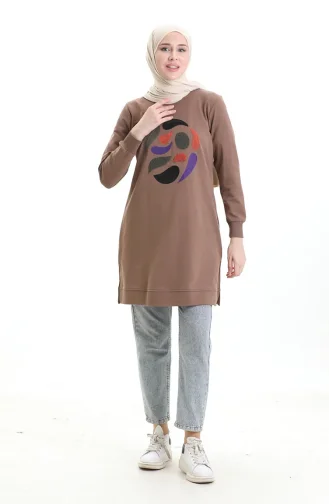 Ribanalı Yırtmaçlı Araboy Tunik 9117-01 Kahverengi