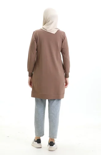 Ribanalı Yırtmaçlı Araboy Tunik 9117-01 Kahverengi