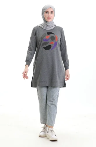 Ribanalı Yırtmaçlı Araboy Tunik 9117-02 Gri