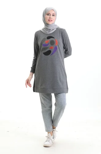 Ribanalı Yırtmaçlı Araboy Tunik 9117-02 Gri