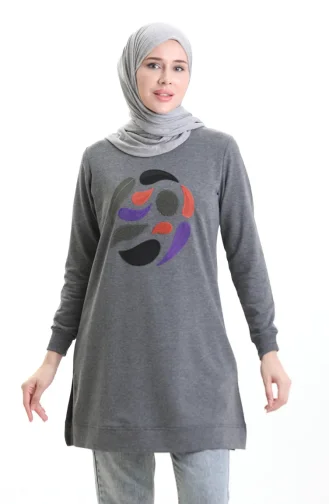 Ribanalı Yırtmaçlı Araboy Tunik 9117-02 Gri