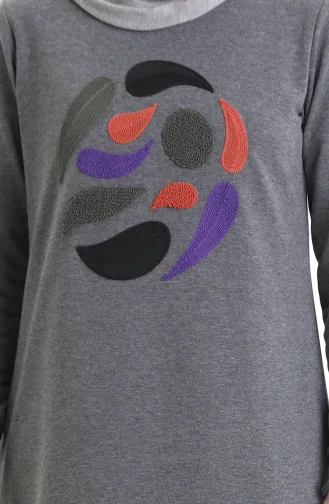 Ribanalı Yırtmaçlı Araboy Tunik 9117-02 Gri
