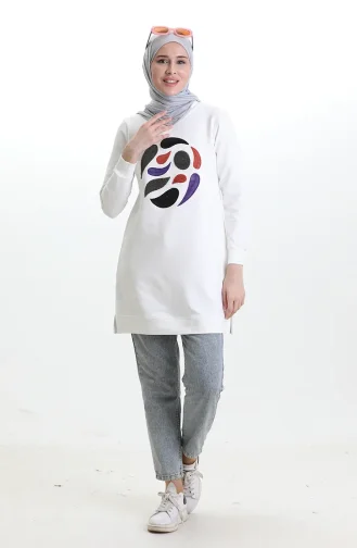 تونيك أرابوي ذو شق مضلع 9117-06 أبيض 9117-06