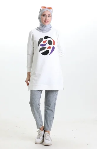 تونيك أرابوي ذو شق مضلع 9117-06 أبيض 9117-06