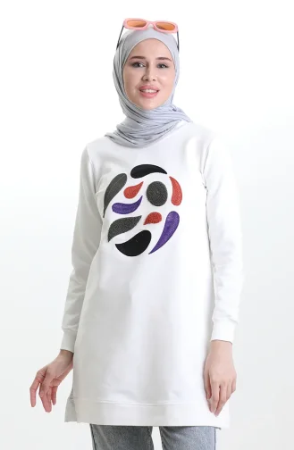 تونيك أرابوي ذو شق مضلع 9117-06 أبيض 9117-06