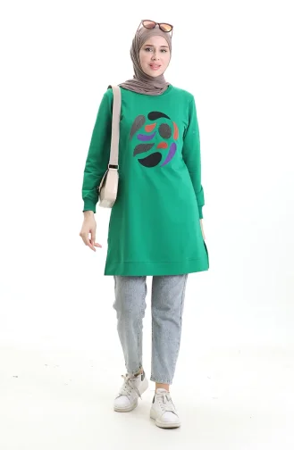 Ribanalı Yırtmaçlı Araboy Tunik 9117-07 Zümrüt Yeşili