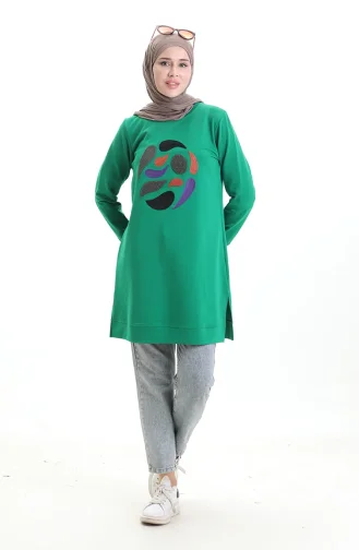 Ribanalı Yırtmaçlı Araboy Tunik 9117-07 Zümrüt Yeşili