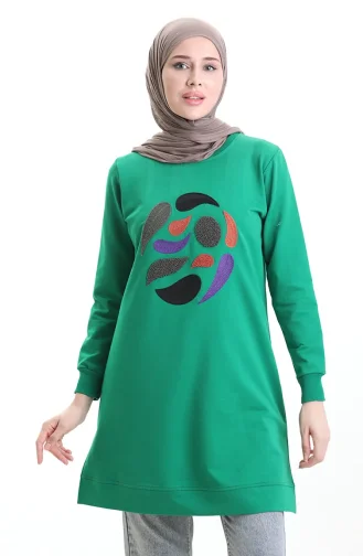 Ribanalı Yırtmaçlı Araboy Tunik 9117-07 Zümrüt Yeşili