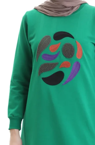 Ribanalı Yırtmaçlı Araboy Tunik 9117-07 Zümrüt Yeşili