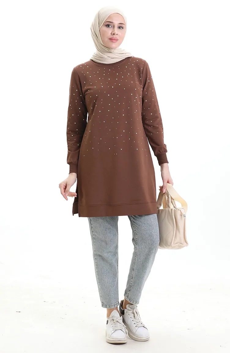 Split Geribbelde Tuniek 9118-02 Bruin 9118-02
