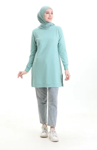 Tunique Côtelée Fendue 9118-05 Çağla Yeşil 9118-05