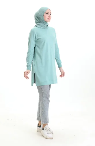 Tunique Côtelée Fendue 9118-05 Çağla Yeşil 9118-05