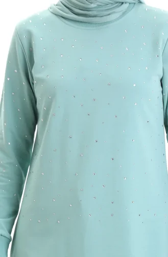 Tunique Côtelée Fendue 9118-05 Çağla Yeşil 9118-05