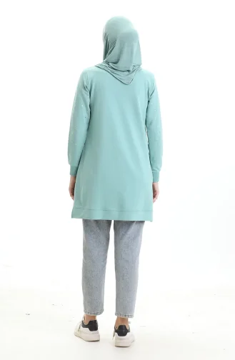 Tunique Côtelée Fendue 9118-05 Çağla Yeşil 9118-05