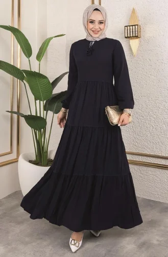 فستان مزين بالشراشيب 0229-04 أزرق داكن 0229-04