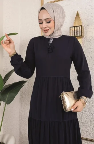 فستان مزين بالشراشيب 0229-04 أزرق داكن 0229-04