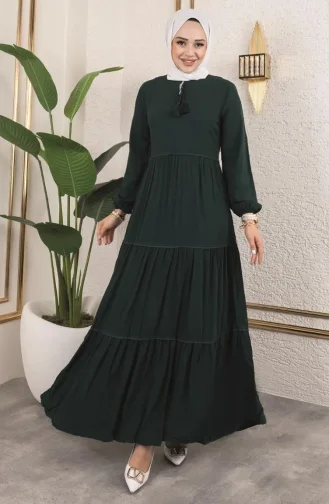 فستان مزين بالشراشيب 0229-06 أخضر زمردي 0229-06