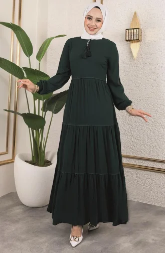 فستان مزين بالشراشيب 0229-06 أخضر زمردي 0229-06