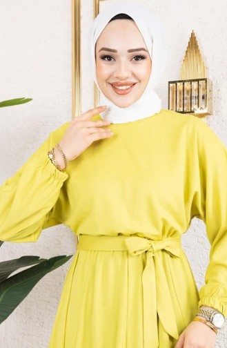 Acid Green Hijab Dress 2051-04