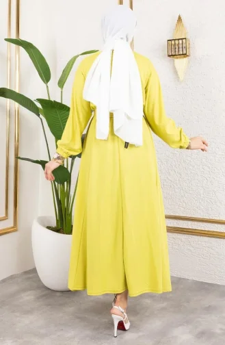 Beli Büzgülü Elbise 2051-04 Asit Yeşili