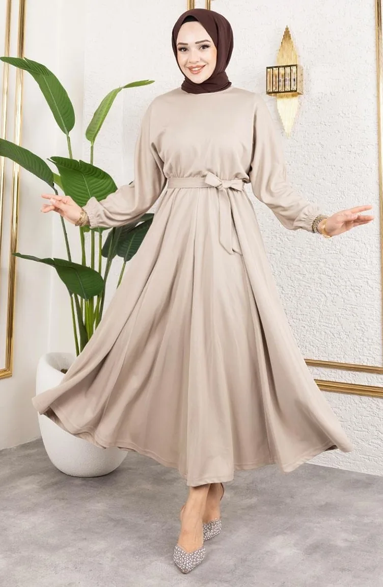 Robe Plissée à La Taille 2051-06 Vison 2051-06