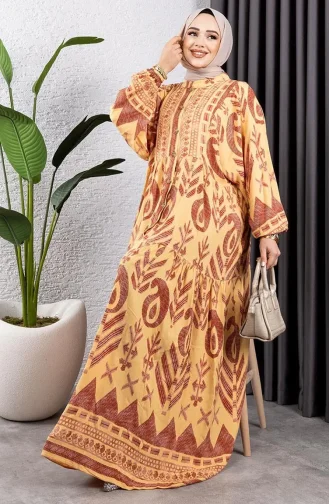 Viscose Jurk Met Etnisch Patroon 7105-03 Geel 7105-03