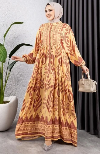 Viscose Jurk Met Etnisch Patroon 7105-03 Geel 7105-03