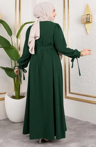 Hijab Kleid Mit Schnürung Und Manschetten 7121-01 Smaragdgrün 7121-01
