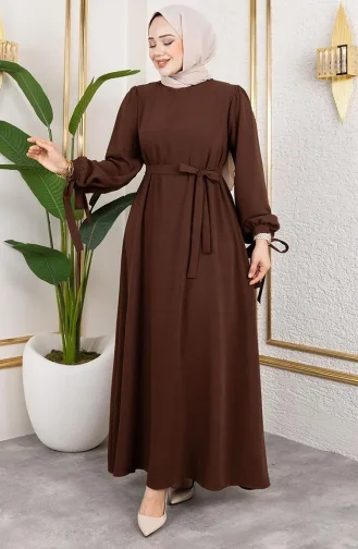 Hijab Kleid Mit Schnürung Und Manschetten 7121-03 Braun 7121-03