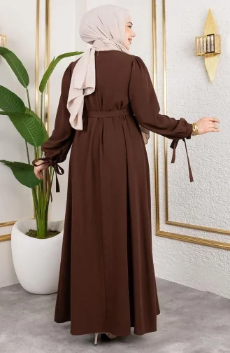 Hijab Kleid Mit Schnürung Und Manschetten 7121-03 Braun 7121-03