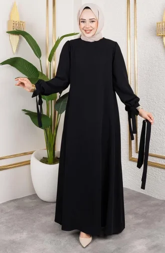 فستان حجاب برباط وأكمام 7121-05 أسود 7121-05